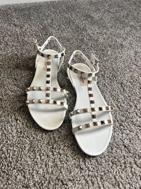 Valentino White Studded T-Strap Flat Jelly Sandals